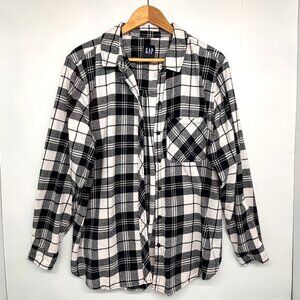 GAP Flannel Button Down Shirt Black & White Plaid Long Sleeve Men's Size XXL